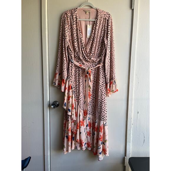 Dark Pink Butterfly Ruffle Pink Black Cheetah Floral Pink Midi Dress 12 NWT $103 - Picture 16 of 16